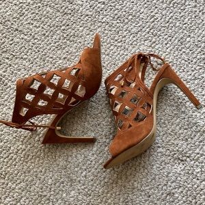 BCBG Brown Suede Sandal Heels w/ Tie back